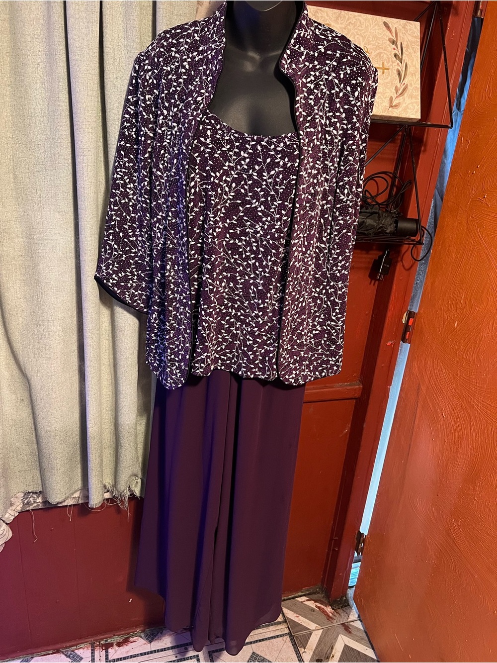 Women's Two-Piece Plum Printed Top & Wide-Leg Pants Set